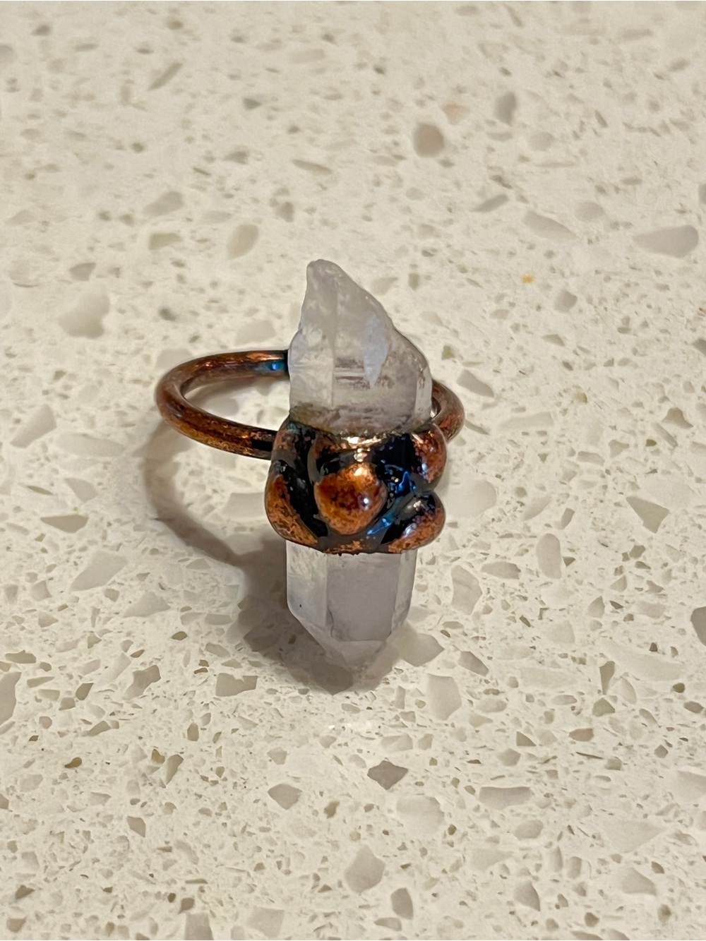 Retro Style Natural Crystals Cluster Big Statement Adjustable‎ Ring